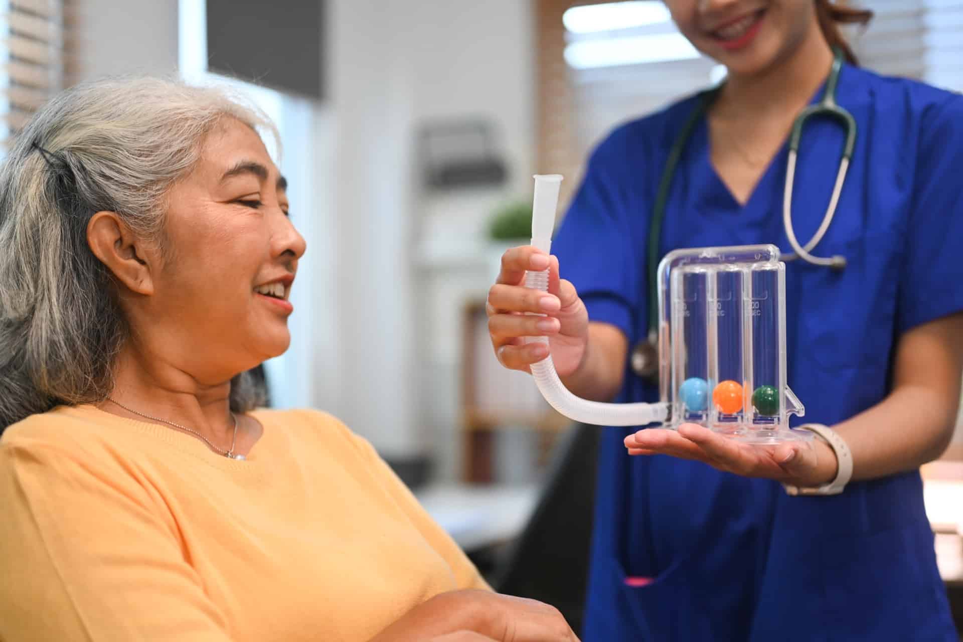 A person having respiratory rehabilitation services